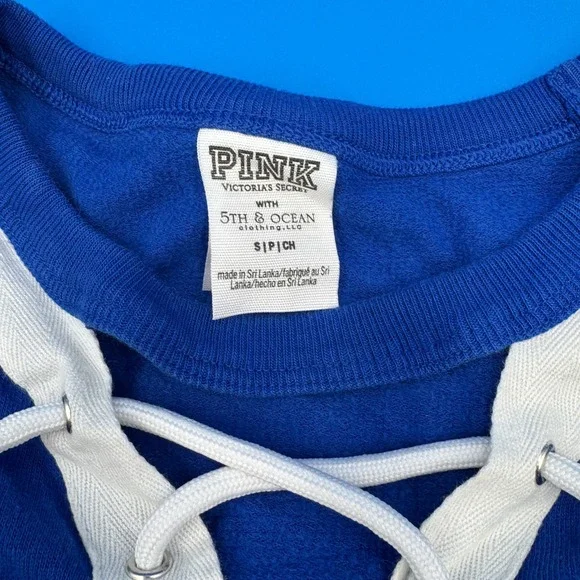 PINK Victoria's Secret Go Big Blue Lace Up Sweatshirt Women's Small S Blue - Picture 2 of 6